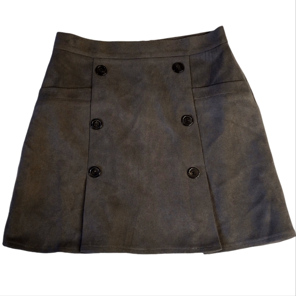 ARYEH Size S dark gray suede lined short skirt back zipper pleated front